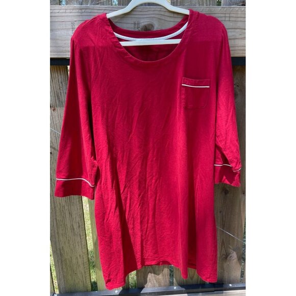 Soma Red 3/4 Sleeve Nightshirt With Pocket & White Piping Trim - Picture 4 of 4